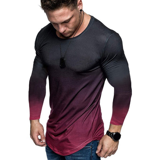 Camiseta Masculina Manga Comprida Cores Gradiente Moda Fitness.