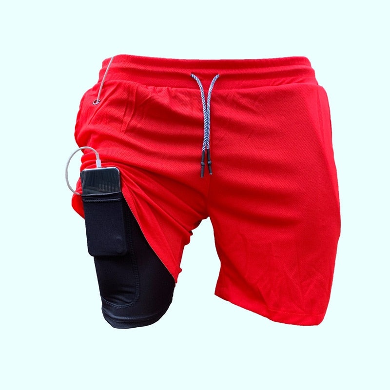 Shorts de Corrida Masculino 2 em 1 p/Ginásio de Esportes! Moda Verão! Calças Curtas de Treino!