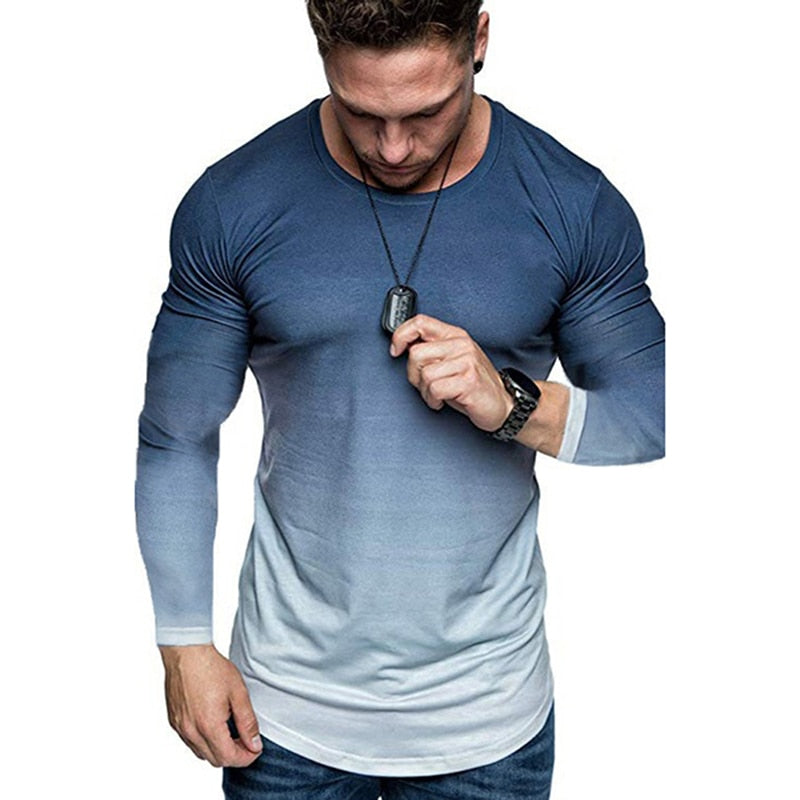 Camiseta Masculina Manga Comprida Cores Gradiente Moda Fitness.