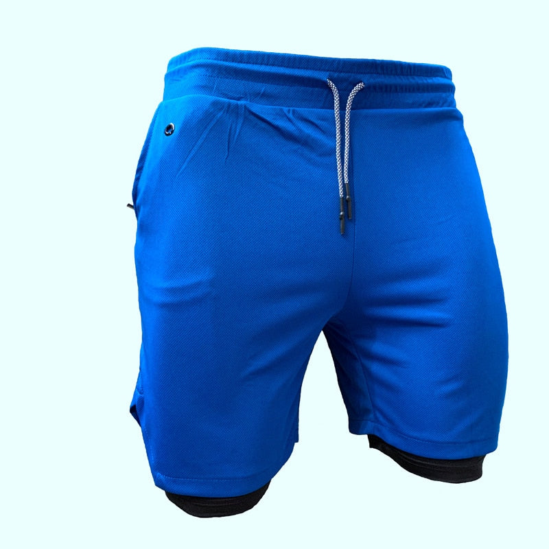 Shorts de Corrida Masculino 2 em 1 p/Ginásio de Esportes! Moda Verão! Calças Curtas de Treino!