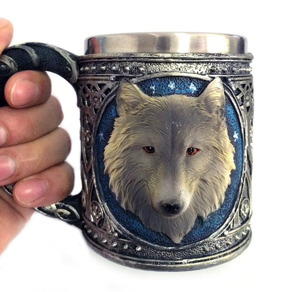 Caneca Cabeça de Lobo c/Aço Inoxidável 450ml