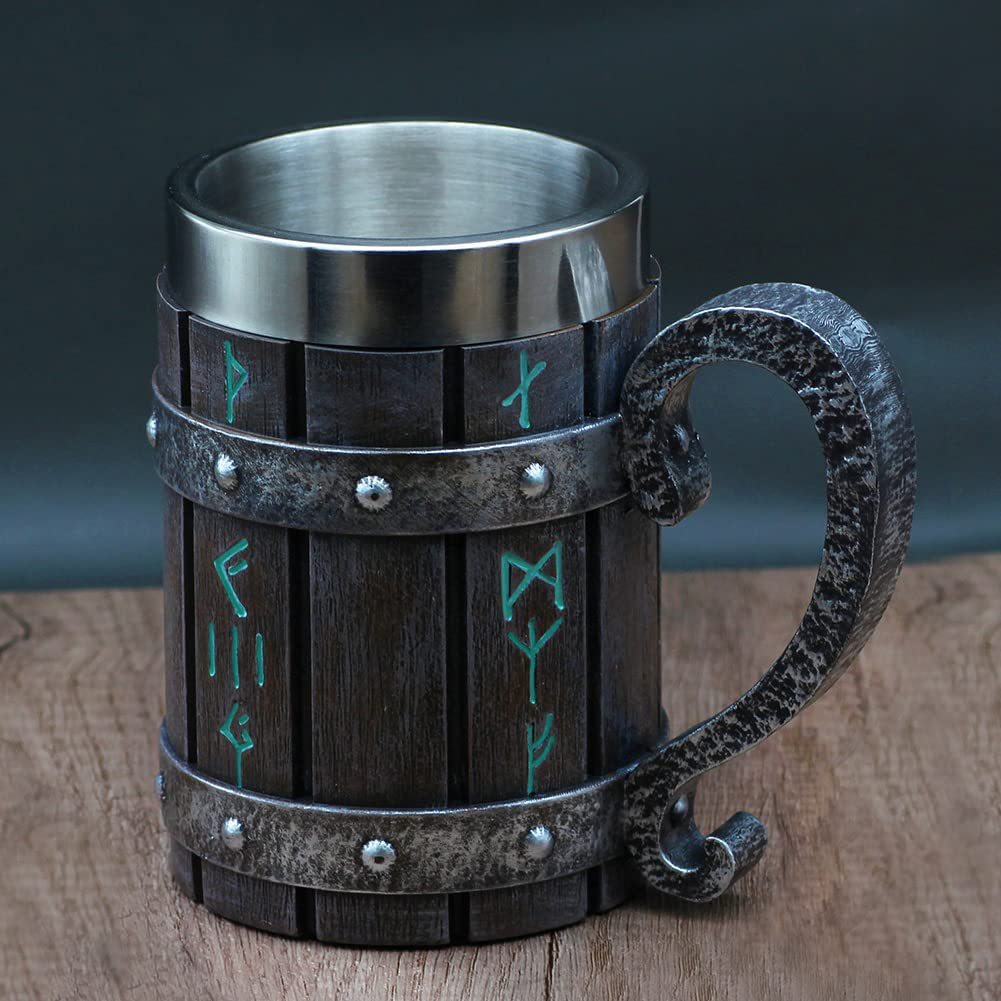 Viking Caneca de Carvalho, e Aço Inoxidável.